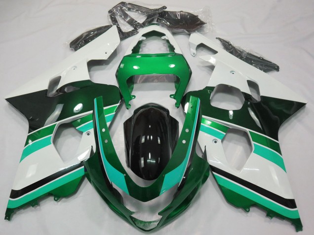 Erschwingliche Suzuki GSXR 600 / GSXR 750 Motorrad Verkleidung 2004-2005 - Glanzendes Grun Grun Weiss