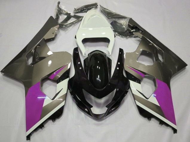 Erschwingliche Suzuki GSXR 600 / GSXR 750 Motorrad Verkleidung 2004-2005 - Weiss Rosa Grau Glanzendes Schwarz