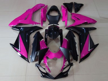 Erschwingliche Suzuki GSXR 600 / GSXR 750 Motorrad Verkleidung 2011-2024 - Rosa Glanzendes Schwarz Matt Schwarz