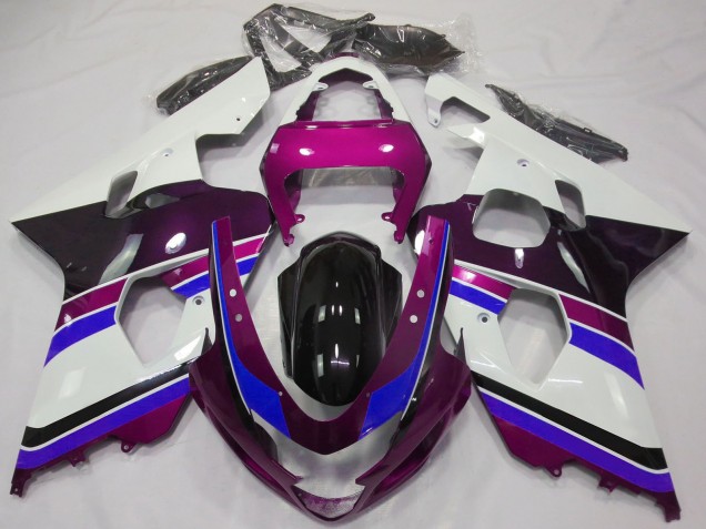 Erschwingliche Suzuki GSXR 600 / GSXR 750 Motorrad Verkleidung 2004-2005 - Weiss Rosa Blau Glanzendes Schwarz