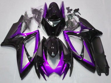 Erschwingliche Suzuki GSXR 600 / GSXR 750 Motorrad Verkleidung 2006-2007 - Lila Glanzendes Schwarz Matt Schwarz