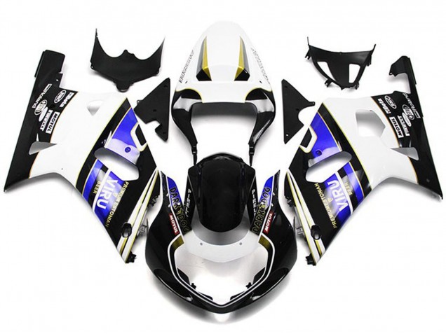 Erschwingliche Suzuki GSXR 600 / GSXR 750 Motorrad Verkleidung 2001-2003 - Weiss Blau Glanzendes Schwarz Viru Stil