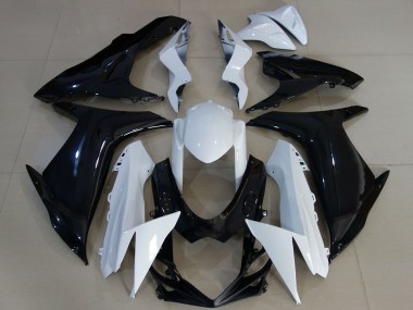 Erschwingliche Suzuki GSXR 600 / GSXR 750 Motorrad Verkleidung 2011-2024 - Weiss Glanzendes Schwarz