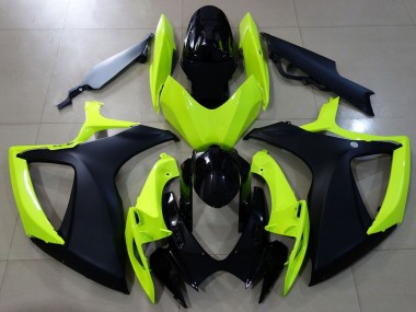 Erschwingliche Suzuki GSXR 600 / GSXR 750 Motorrad Verkleidung 2006-2007 - Neon Gelb Glanzendes Schwarz Matt Schwarz