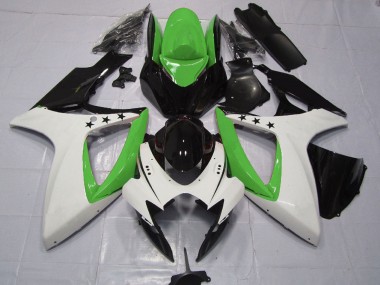 Erschwingliche Suzuki GSXR 600 / GSXR 750 Motorrad Verkleidung 2006-2007 - Grun Weiss Glanzendes Schwarz Stern