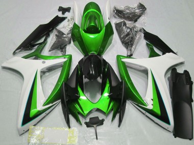 Erschwingliche Suzuki GSXR 600 / GSXR 750 Motorrad Verkleidung 2006-2007 - Grun Weiss Glanzendes Schwarz
