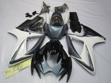 Erschwingliche Suzuki GSXR 600 / GSXR 750 Motorrad Verkleidung 2006-2007 - Weiss Grau Glanzendes Schwarz