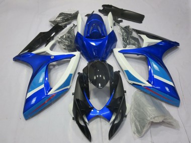 Erschwingliche Suzuki GSXR 600 / GSXR 750 Motorrad Verkleidung 2006-2007 - Weiss Blau Glanzendes Schwarz