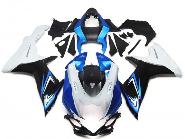 Erschwingliche Suzuki GSXR 600 / GSXR 750 Motorrad Verkleidung 2011-2024 - Weiss Hellblau Glanzendes Schwarz