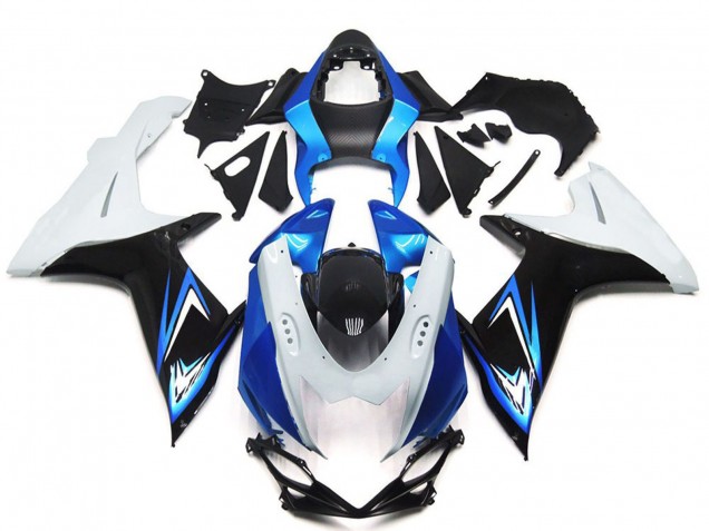 Erschwingliche Suzuki GSXR 600 / GSXR 750 Motorrad Verkleidung 2011-2024 - Weiss Hellblau Glanzendes Schwarz