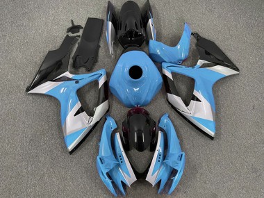 Erschwingliche Suzuki GSXR 600 / GSXR 750 Motorrad Verkleidung 2006-2007 - Hellblau Weiss Glanzendes Schwarz