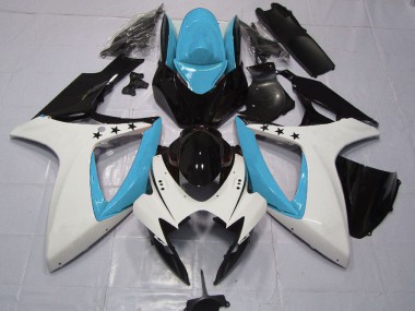 Erschwingliche Suzuki GSXR 600 / GSXR 750 Motorrad Verkleidung 2006-2007 - Hellblau Weiss Glanzendes Schwarz Stern