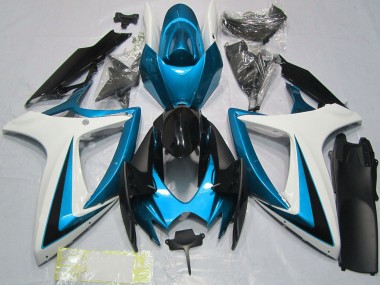Erschwingliche Suzuki GSXR 600 / GSXR 750 Motorrad Verkleidung 2006-2007 - Weiss Blau Glanzendes Schwarz