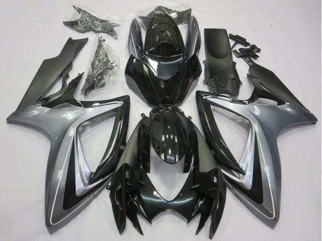Erschwingliche Suzuki GSXR 600 / GSXR 750 Motorrad Verkleidung 2006-2007 - Silber Glanzendes Schwarz Matt Schwarz