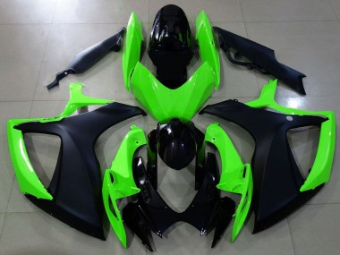 Erschwingliche Suzuki GSXR 600 / GSXR 750 Motorrad Verkleidung 2006-2007 - Grun Glanzendes Schwarz Matt Schwarz