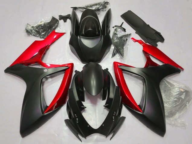 Erschwingliche Suzuki GSXR 600 / GSXR 750 Motorrad Verkleidung 2006-2007 - Matt Schwarz Rot