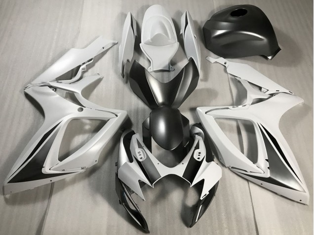 Erschwingliche Suzuki GSXR 600 / GSXR 750 Motorrad Verkleidung 2006-2007 - Weiss Grau Matt Schwarz