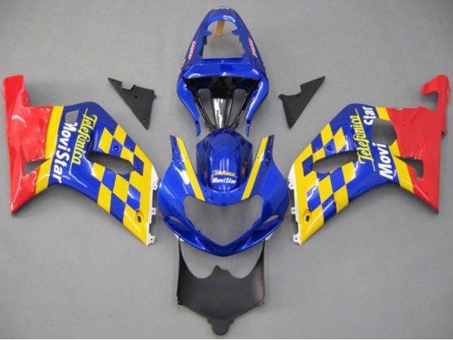 Erschwingliche Suzuki GSXR 600 / GSXR 750 Motorrad Verkleidung 2001-2003 - Blau Gelb Rot Telefumica MoviStar