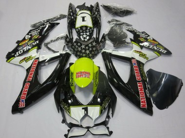 Erschwingliche Suzuki GSXR 600 / GSXR 750 Motorrad Verkleidung 2008-2010 - Weiss Gelb Rot Schwarz National Guard