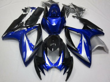 Erschwingliche Suzuki GSXR 600 / GSXR 750 Motorrad Verkleidung 2006-2007 - Blau Silber Glanzendes Schwarz OEM Stil