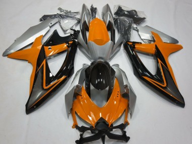 Erschwingliche Suzuki GSXR 600 / GSXR 750 Motorrad Verkleidung 2008-2010 - Silber Orange Glanzendes Schwarz