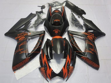 Erschwingliche Suzuki GSXR 600 / GSXR 750 Motorrad Verkleidung 2006-2007 - Matt Schwarz Orange Corona Extra Alstare Motul