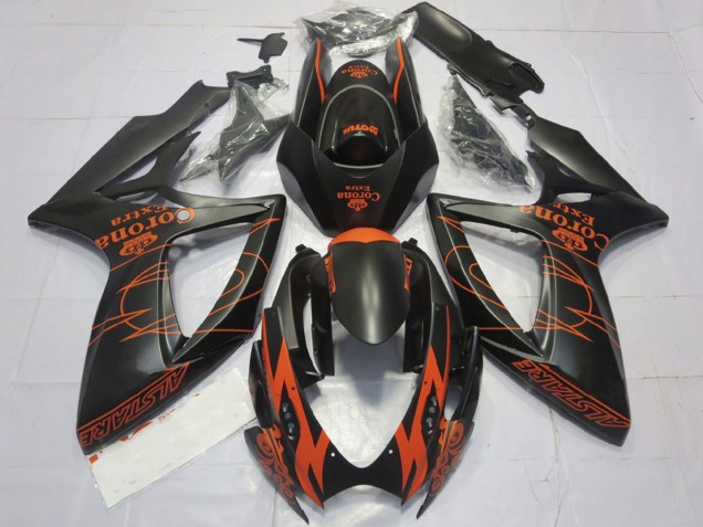 Erschwingliche Suzuki GSXR 600 / GSXR 750 Motorrad Verkleidung 2006-2007 - Matt Schwarz Orange Corona Extra Alstare Motul