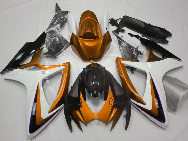 Erschwingliche Suzuki GSXR 600 / GSXR 750 Motorrad Verkleidung 2006-2007 - Orange Weiss Glanzendes Schwarz