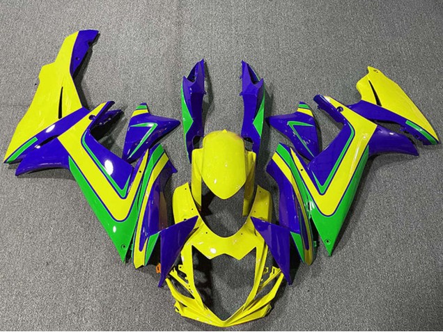 Erschwingliche Suzuki GSXR 600 / GSXR 750 Motorrad Verkleidung 2011-2024 - Blau Gelb Grun
