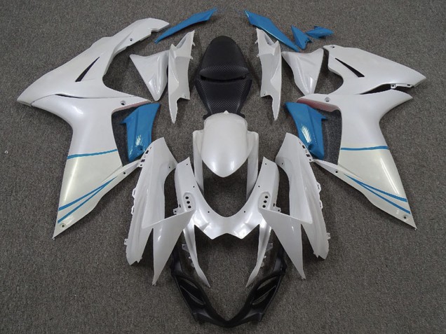 Erschwingliche Suzuki GSXR 600 / GSXR 750 Motorrad Verkleidung 2011-2024 - Perl Weiss und Hellblau