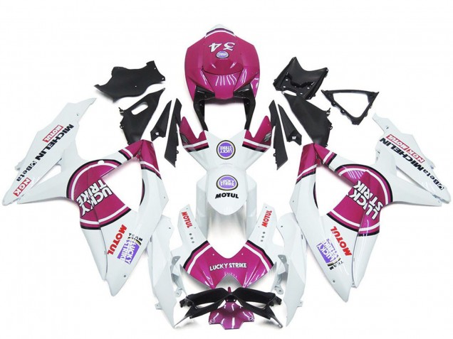 Erschwingliche Suzuki GSXR 600 / GSXR 750 Motorrad Verkleidung 2008-2010 - Weiss Rosa Motul Lucky Strike 34