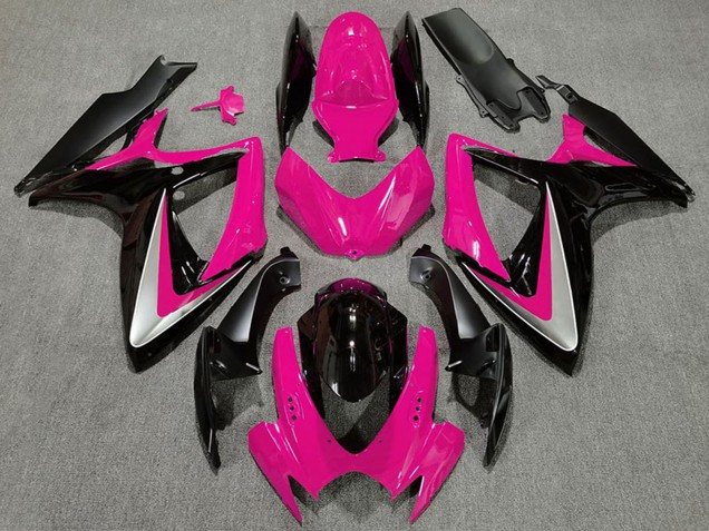 Erschwingliche Suzuki GSXR 600 / GSXR 750 Motorrad Verkleidung 2006-2007 - Rosa Silber Glanzendes Schwarz OEM Stil