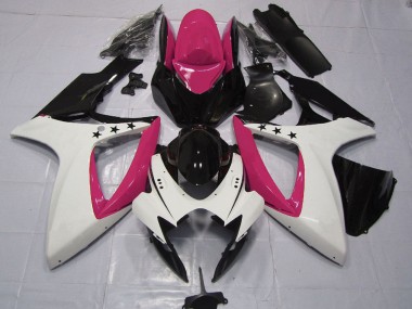 Erschwingliche Suzuki GSXR 600 / GSXR 750 Motorrad Verkleidung 2006-2007 - Rosa Weiss Glanzendes Schwarz Stern