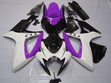 Erschwingliche Suzuki GSXR 600 / GSXR 750 Motorrad Verkleidung 2006-2007 - Lila Weiss Glanzendes Schwarz Stern