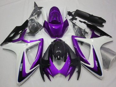 Erschwingliche Suzuki GSXR 600 / GSXR 750 Motorrad Verkleidung 2006-2007 - Lila Weiss Glanzendes Schwarz