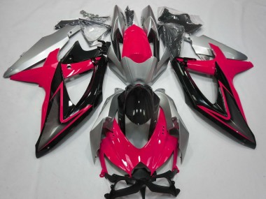 Erschwingliche Suzuki GSXR 600 / GSXR 750 Motorrad Verkleidung 2008-2010 - Silber Rot Glanzendes Schwarz