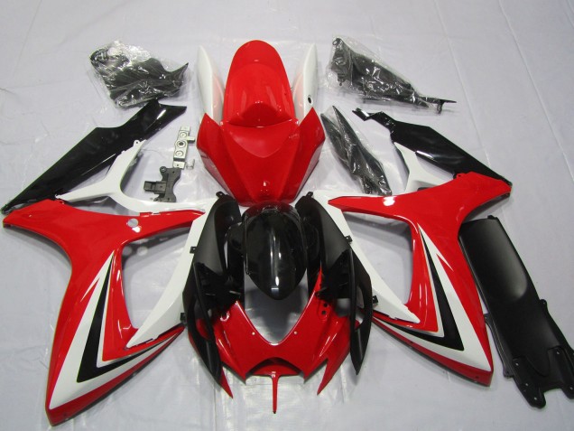 Erschwingliche Suzuki GSXR 600 / GSXR 750 Motorrad Verkleidung 2006-2007 - Weiss Rot Glanzendes Schwarz Streifen