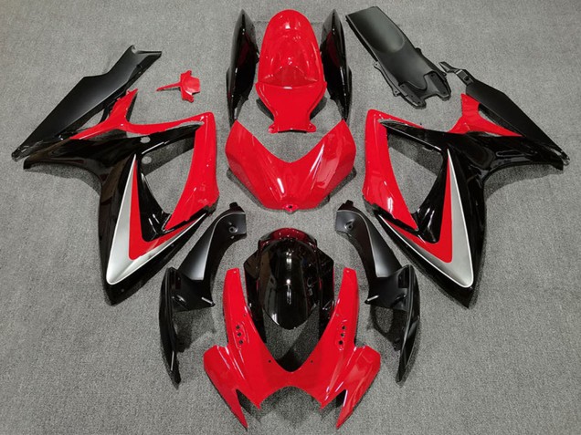 Erschwingliche Suzuki GSXR 600 / GSXR 750 Motorrad Verkleidung 2006-2007 - Rot Grau Glanzendes Schwarz OEM Stil