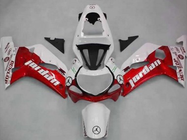 Erschwingliche Suzuki GSXR 600 / GSXR 750 Motorrad Verkleidung 2001-2003 - Weiss Rot Jordan Dunlop
