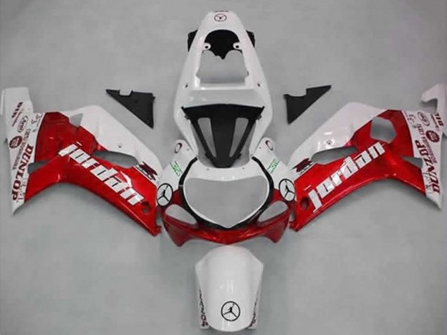 Erschwingliche Suzuki GSXR 600 / GSXR 750 Motorrad Verkleidung 2001-2003 - Weiss Rot Jordan Dunlop