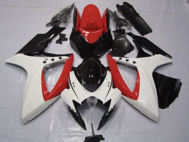 Erschwingliche Suzuki GSXR 600 / GSXR 750 Motorrad Verkleidung 2006-2007 - Rot Weiss Glanzendes Schwarz