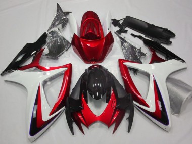 Erschwingliche Suzuki GSXR 600 / GSXR 750 Motorrad Verkleidung 2006-2007 - Weiss Rot Glanzendes Schwarz