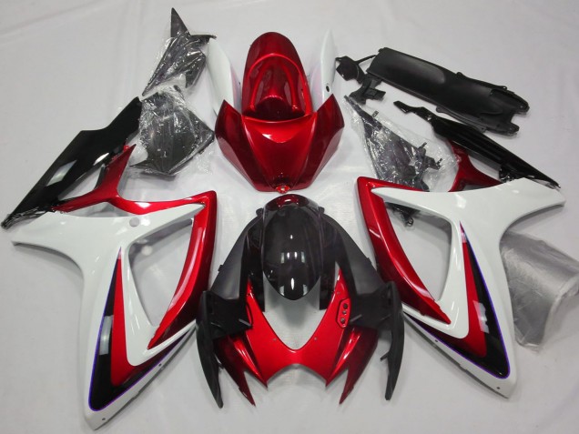 Erschwingliche Suzuki GSXR 600 / GSXR 750 Motorrad Verkleidung 2006-2007 - Weiss Rot Glanzendes Schwarz