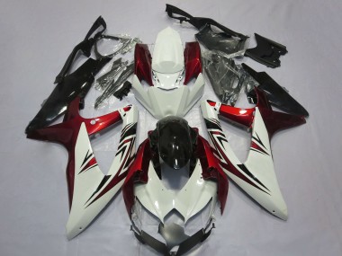 Erschwingliche Suzuki GSXR 600 / GSXR 750 Motorrad Verkleidung 2008-2010 - Weiss Rot Glanzendes Schwarz