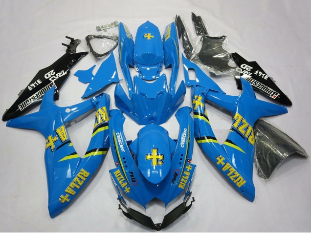 Erschwingliche Suzuki GSXR 600 / GSXR 750 Motorrad Verkleidung 2008-2010 - Blau Schwarz Gold Rizla