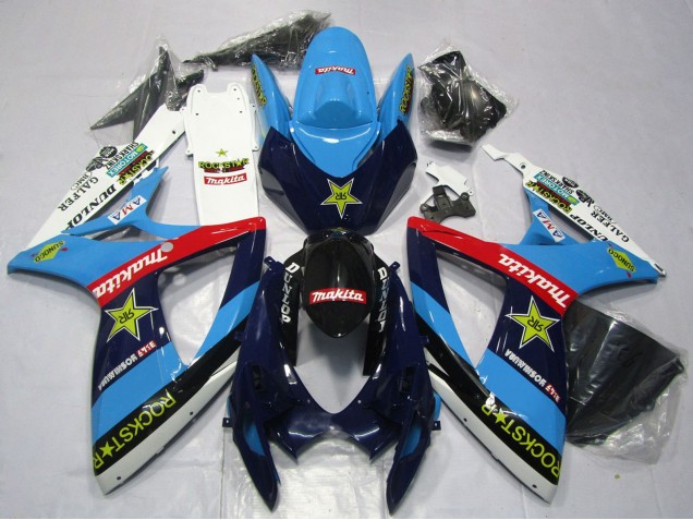 Erschwingliche Suzuki GSXR 600 / GSXR 750 Motorrad Verkleidung 2006-2007 - Blau Weiss Rot Glanzendes Schwarz RockStar