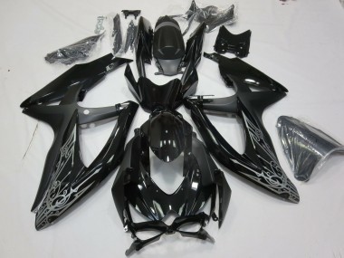 Erschwingliche Suzuki GSXR 600 / GSXR 750 Motorrad Verkleidung 2008-2010 - Glanzendes Schwarz Silber