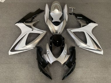 Erschwingliche Suzuki GSXR 600 / GSXR 750 Motorrad Verkleidung 2006-2007 - Silber Weiss Glanzendes Schwarz OEM Stil