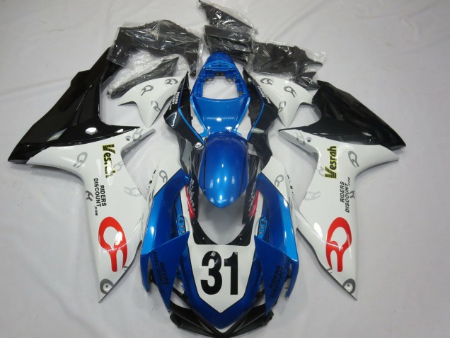 Erschwingliche Suzuki GSXR 600 / GSXR 750 Motorrad Verkleidung 2011-2024 - Weiss Blau Glanzendes Schwarz Vesrah 31