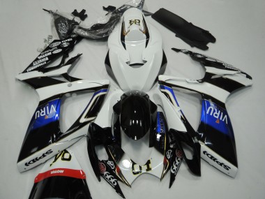 Erschwingliche Suzuki GSXR 600 / GSXR 750 Motorrad Verkleidung 2006-2007 - Weiss Blau Glanzendes Schwarz Viru